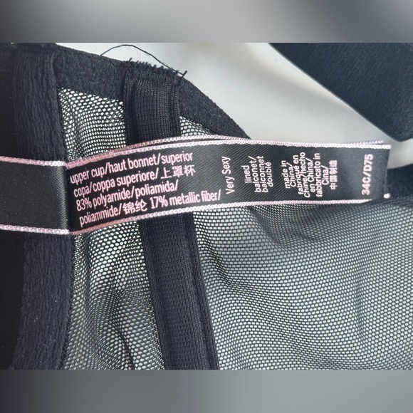 Victorias Secret Black Shine Lace Long Line Balconet Bra Silver Size 34C - Picture 6 of 7